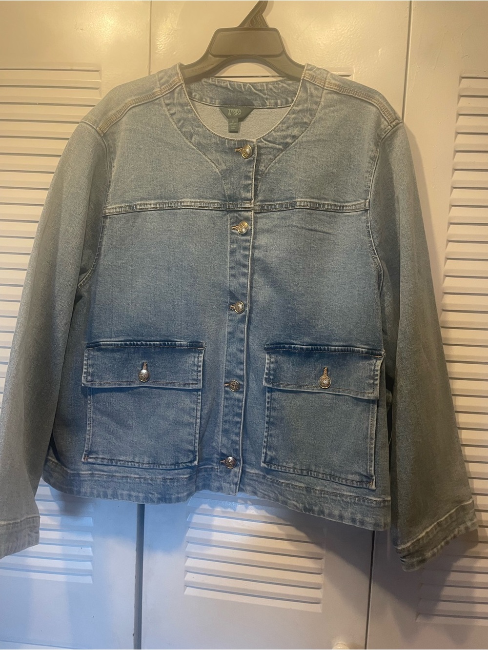 Terra & Sky Light Blue Denim Button-Up Jean Jacket